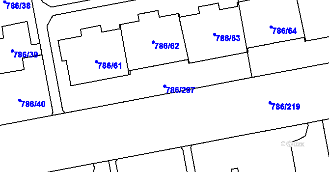 Parcela st. 786/297 v KÚ Horní Počernice, Katastrální mapa