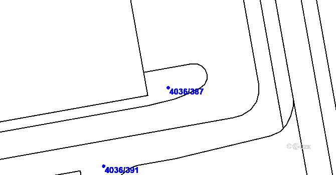 Parcela st. 4036/387 v KÚ Horní Počernice, Katastrální mapa