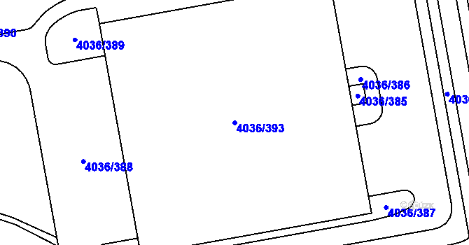 Parcela st. 4036/393 v KÚ Horní Počernice, Katastrální mapa