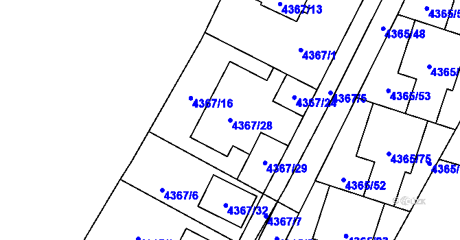 Parcela st. 4367/28 v KÚ Horní Počernice, Katastrální mapa