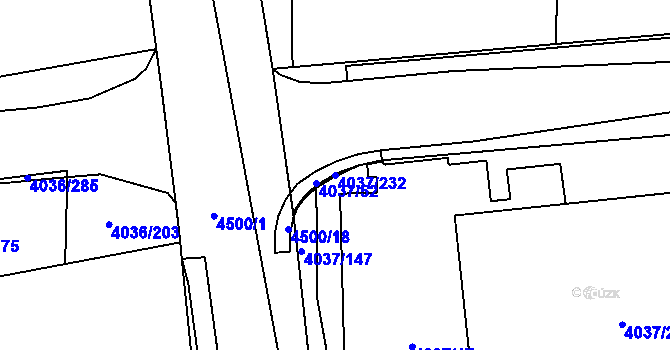 Parcela st. 4037/232 v KÚ Horní Počernice, Katastrální mapa