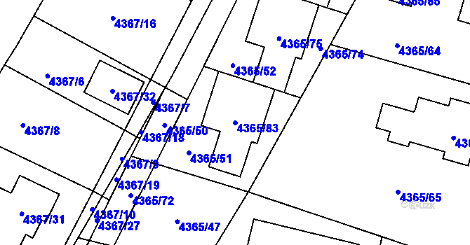 Parcela st. 4365/83 v KÚ Horní Počernice, Katastrální mapa