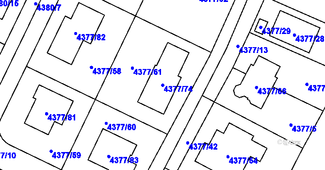 Parcela st. 4377/74 v KÚ Horní Počernice, Katastrální mapa
