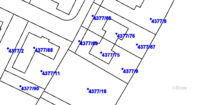 Parcela st. 4377/75 v KÚ Horní Počernice, Katastrální mapa