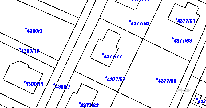 Parcela st. 4377/77 v KÚ Horní Počernice, Katastrální mapa