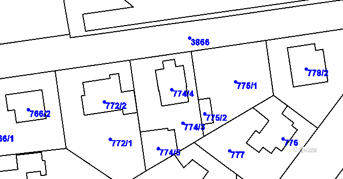 Parcela st. 774/4 v KÚ Horní Počernice, Katastrální mapa
