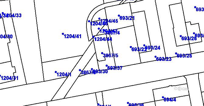 Parcela st. 3867/5 v KÚ Horní Počernice, Katastrální mapa