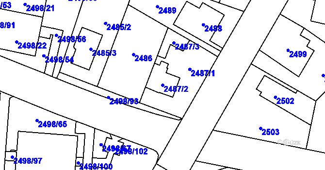 Parcela st. 2487/2 v KÚ Horní Počernice, Katastrální mapa