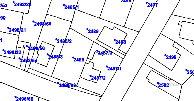 Parcela st. 2487/3 v KÚ Horní Počernice, Katastrální mapa