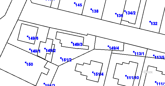 Parcela st. 149/5 v KÚ Horní Počernice, Katastrální mapa