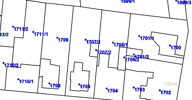 Parcela st. 1707/2 v KÚ Horní Počernice, Katastrální mapa