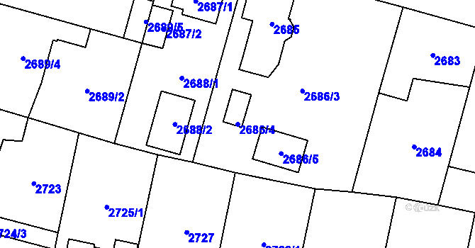 Parcela st. 2686/4 v KÚ Horní Počernice, Katastrální mapa