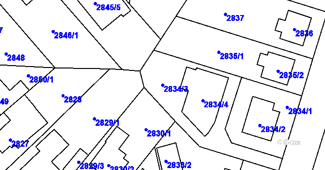 Parcela st. 2834/3 v KÚ Horní Počernice, Katastrální mapa