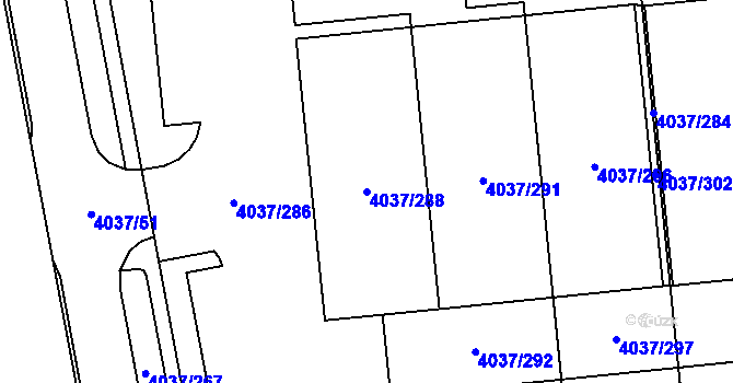 Parcela st. 4037/288 v KÚ Horní Počernice, Katastrální mapa