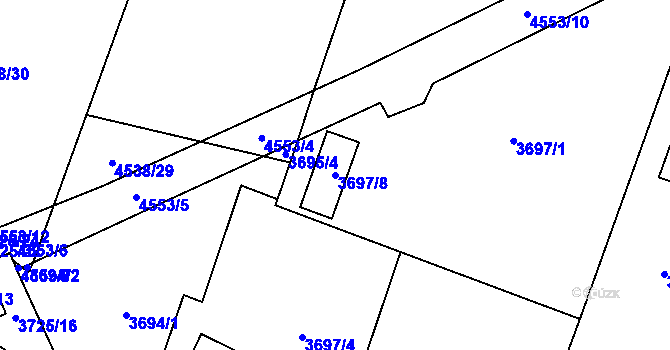 Parcela st. 3697/8 v KÚ Horní Počernice, Katastrální mapa