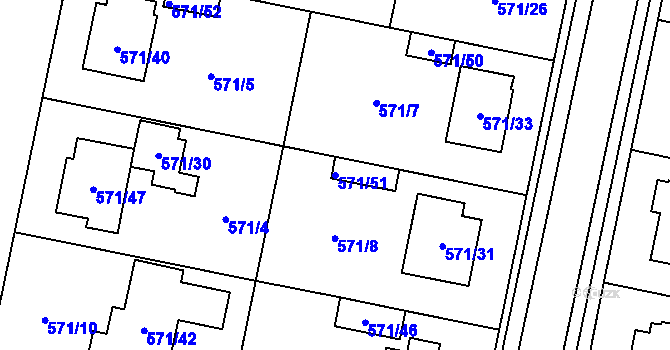 Parcela st. 571/51 v KÚ Horní Počernice, Katastrální mapa