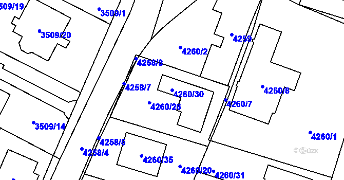 Parcela st. 4260/30 v KÚ Horní Počernice, Katastrální mapa
