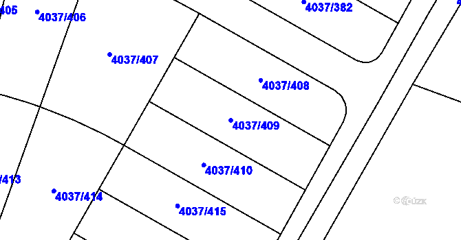 Parcela st. 4037/409 v KÚ Horní Počernice, Katastrální mapa