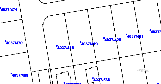 Parcela st. 4037/419 v KÚ Horní Počernice, Katastrální mapa