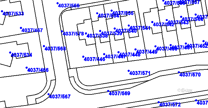 Parcela st. 4037/447 v KÚ Horní Počernice, Katastrální mapa