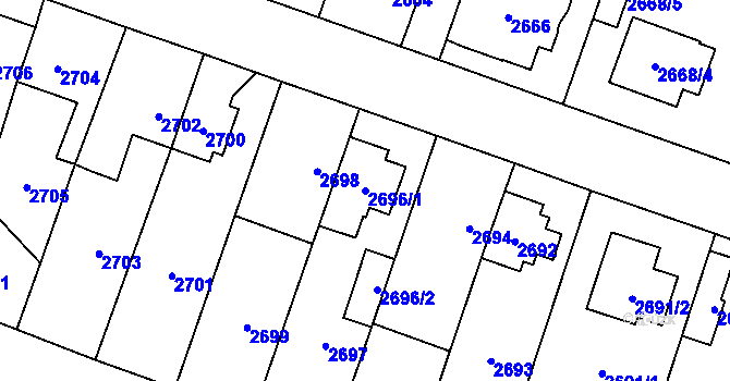 Parcela st. 2696/1 v KÚ Horní Počernice, Katastrální mapa