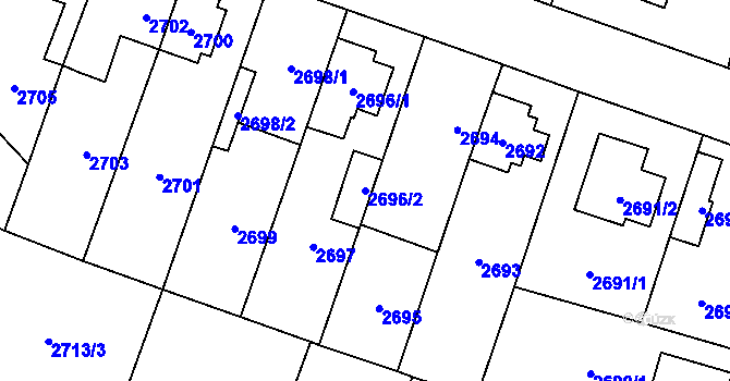 Parcela st. 2696/2 v KÚ Horní Počernice, Katastrální mapa