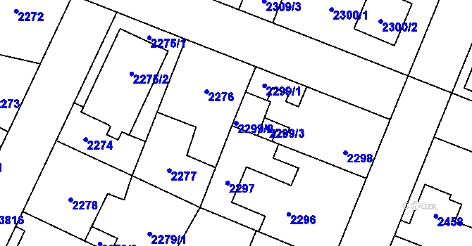 Parcela st. 2299/2 v KÚ Horní Počernice, Katastrální mapa