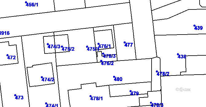 Parcela st. 476/3 v KÚ Horní Počernice, Katastrální mapa