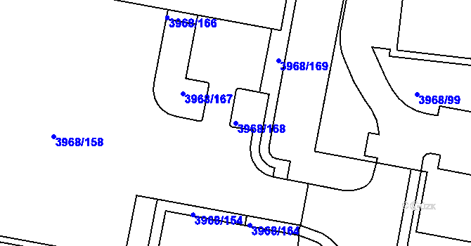 Parcela st. 3968/168 v KÚ Horní Počernice, Katastrální mapa