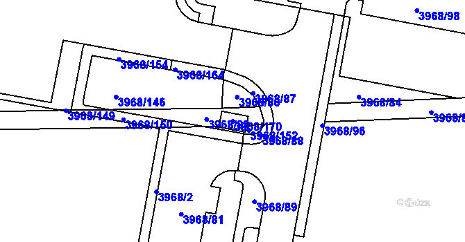 Parcela st. 3968/170 v KÚ Horní Počernice, Katastrální mapa