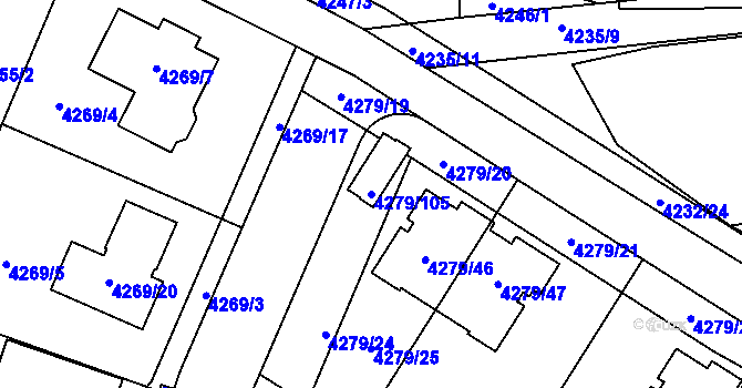 Parcela st. 4279/105 v KÚ Horní Počernice, Katastrální mapa