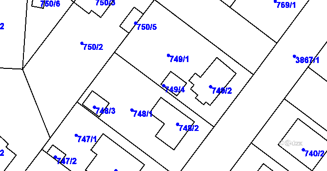 Parcela st. 749/4 v KÚ Horní Počernice, Katastrální mapa