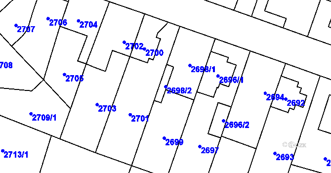 Parcela st. 2698/2 v KÚ Horní Počernice, Katastrální mapa