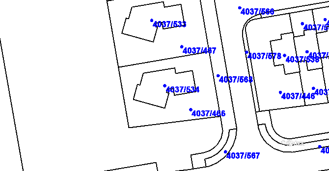 Parcela st. 4037/534 v KÚ Horní Počernice, Katastrální mapa
