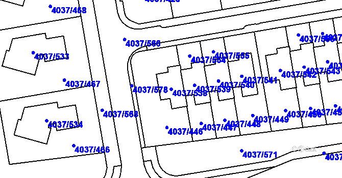 Parcela st. 4037/538 v KÚ Horní Počernice, Katastrální mapa