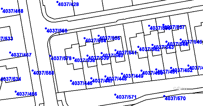 Parcela st. 4037/540 v KÚ Horní Počernice, Katastrální mapa