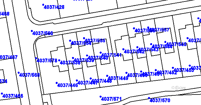 Parcela st. 4037/541 v KÚ Horní Počernice, Katastrální mapa