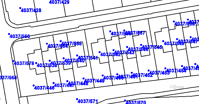Parcela st. 4037/542 v KÚ Horní Počernice, Katastrální mapa