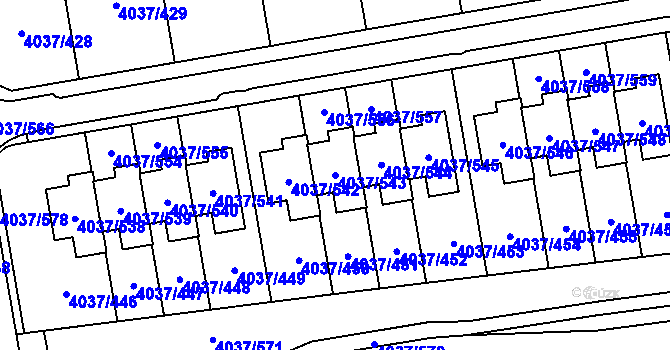 Parcela st. 4037/543 v KÚ Horní Počernice, Katastrální mapa