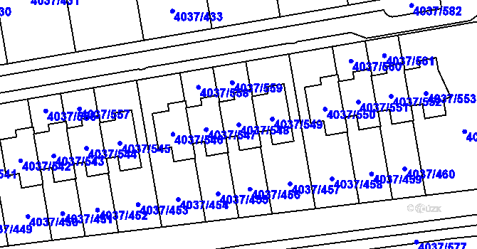 Parcela st. 4037/548 v KÚ Horní Počernice, Katastrální mapa