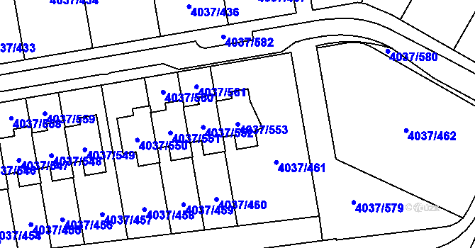 Parcela st. 4037/553 v KÚ Horní Počernice, Katastrální mapa