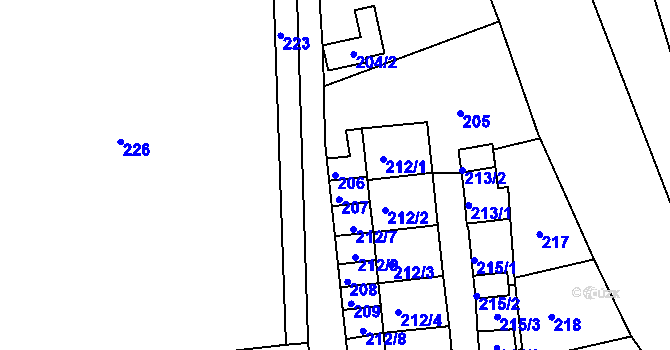 Parcela st. 206 v KÚ Horní Police, Katastrální mapa