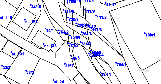 Parcela st. 754/3 v KÚ Horní Poříčí u Letovic, Katastrální mapa