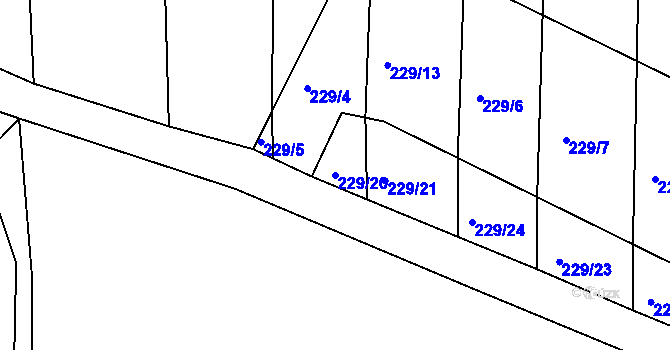 Parcela st. 229/20 v KÚ Horní Přím, Katastrální mapa