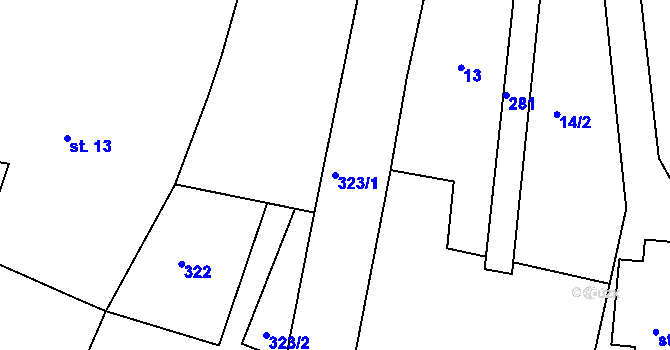 Parcela st. 323/1 v KÚ Horní Přím, Katastrální mapa