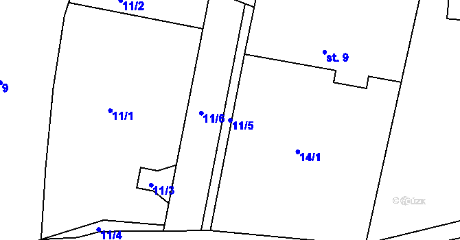 Parcela st. 11/5 v KÚ Horní Přím, Katastrální mapa