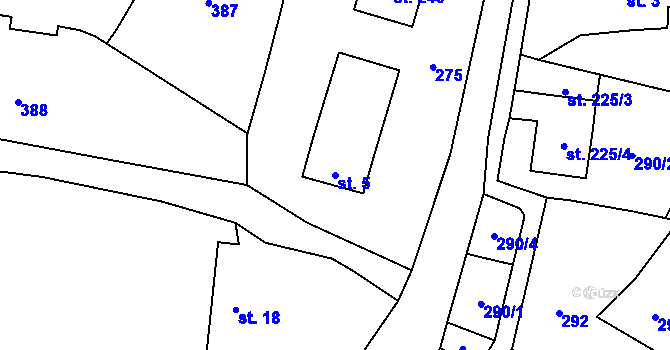 Parcela st. 5 v KÚ Horní Radechová, Katastrální mapa