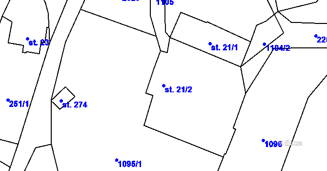 Parcela st. 21/2 v KÚ Horní Radechová, Katastrální mapa
