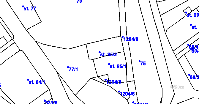 Parcela st. 85/2 v KÚ Horní Radechová, Katastrální mapa