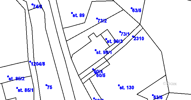 Parcela st. 99/1 v KÚ Horní Radechová, Katastrální mapa